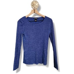 Lauren Michelle Blue Metallic Sweater Ribbed Pullover, Sz Small